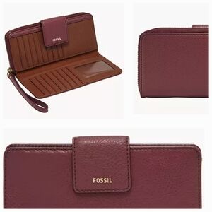 SOLD!!! NWT FOSSIL Leather Madison Zip Clutch Wallet, Wine Color